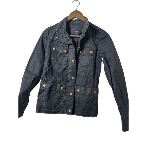J CREW WOMEN Size 2XS Black Gold Trim Full Zip + Snap Long Sleeve Utility Jacket - Picture 1 of 7